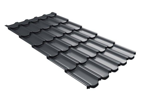 Металлочерепица квинта плюс с 3D резом 0,5 Quarzit PRO Matt RAL 7024 мокрый асфальт купить в Саратове